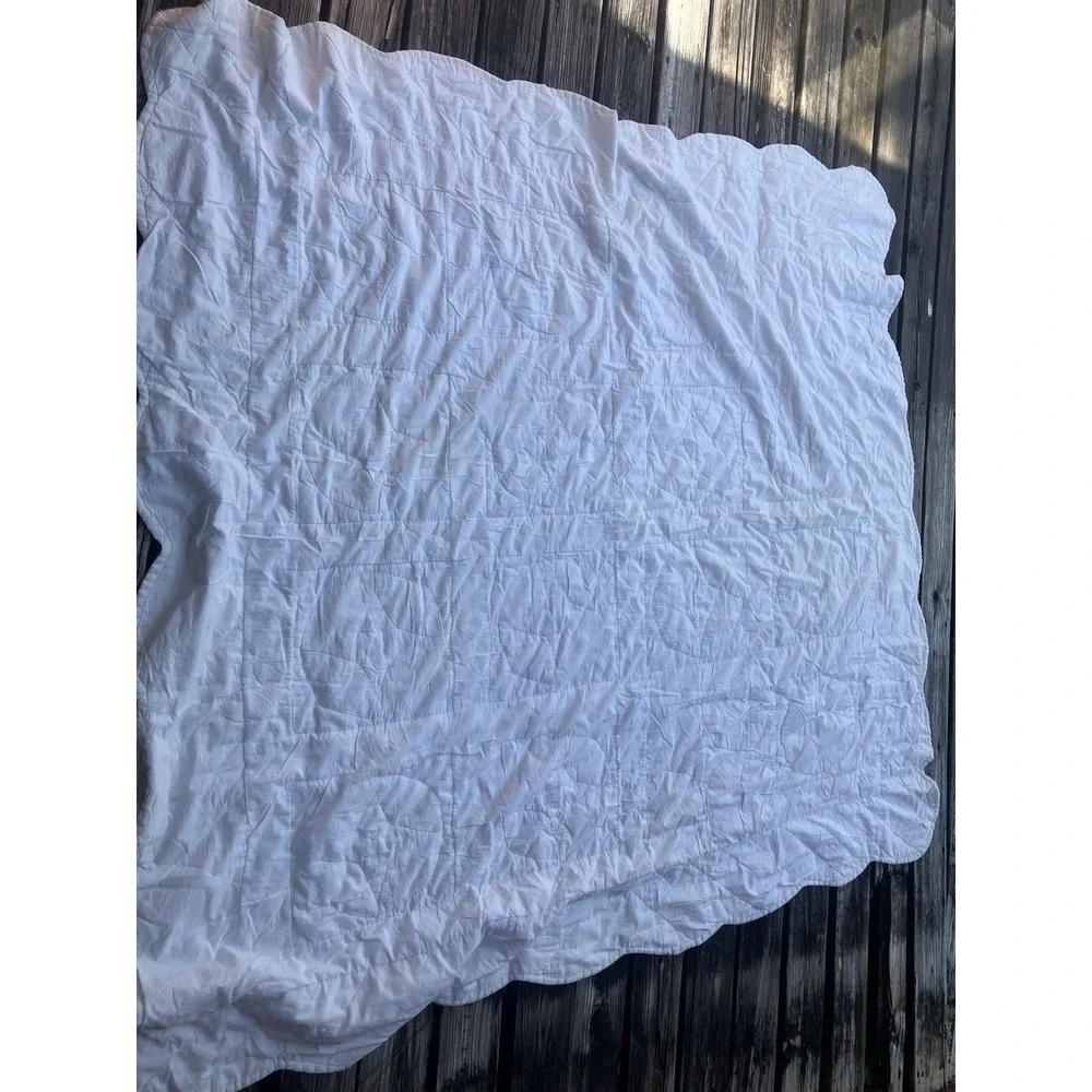Cottagecore shabby chic farmhouse white on white cotton/crochet quilt 81